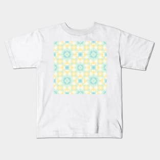 Yellow and blue granny squares over cream Kids T-Shirt